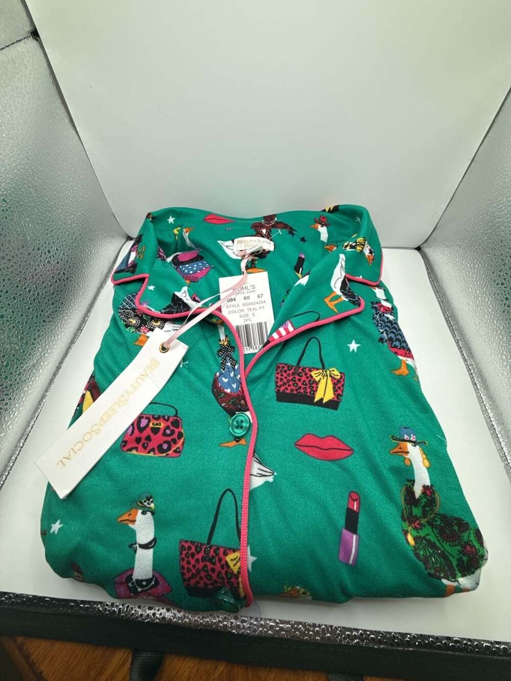 Beauty Sleep Social Goose Print Pajama Set Size S